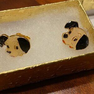 WHITE & BLACK enamel PUPPY Dog STUD pierced golden-tone EARRINGS *child or adult
